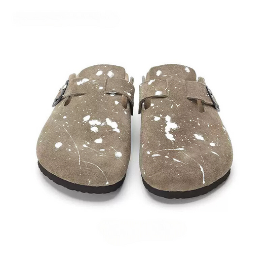 Tan Graffiti Mules | Art-Infused Stylish Footwear