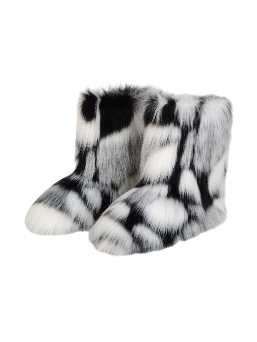 WrldKicks Fluffy Boots Two-Tone | Cozy Winter Footwear