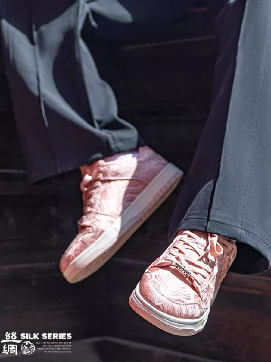 Pink Silk Sneakers | Japanese Art & High-Quality Comfort