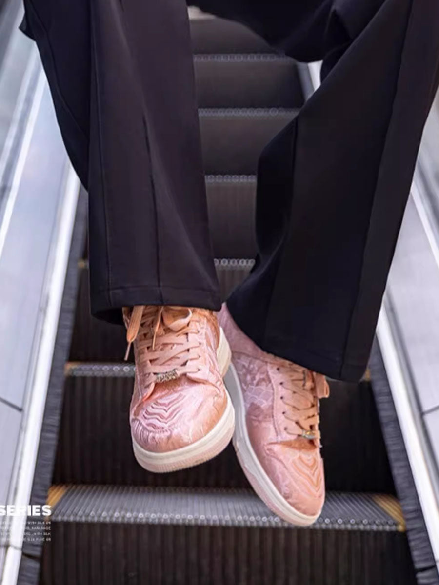 Pink Silk Sneakers | Japanese Art & High-Quality Comfort